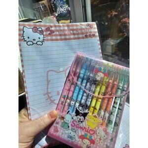 Anime School Supplies 12pcs Black Pens Paper Cute Merch Back to School Supplies